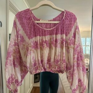 Spell Pink Cream Cropped Blouse with Long Sleeves